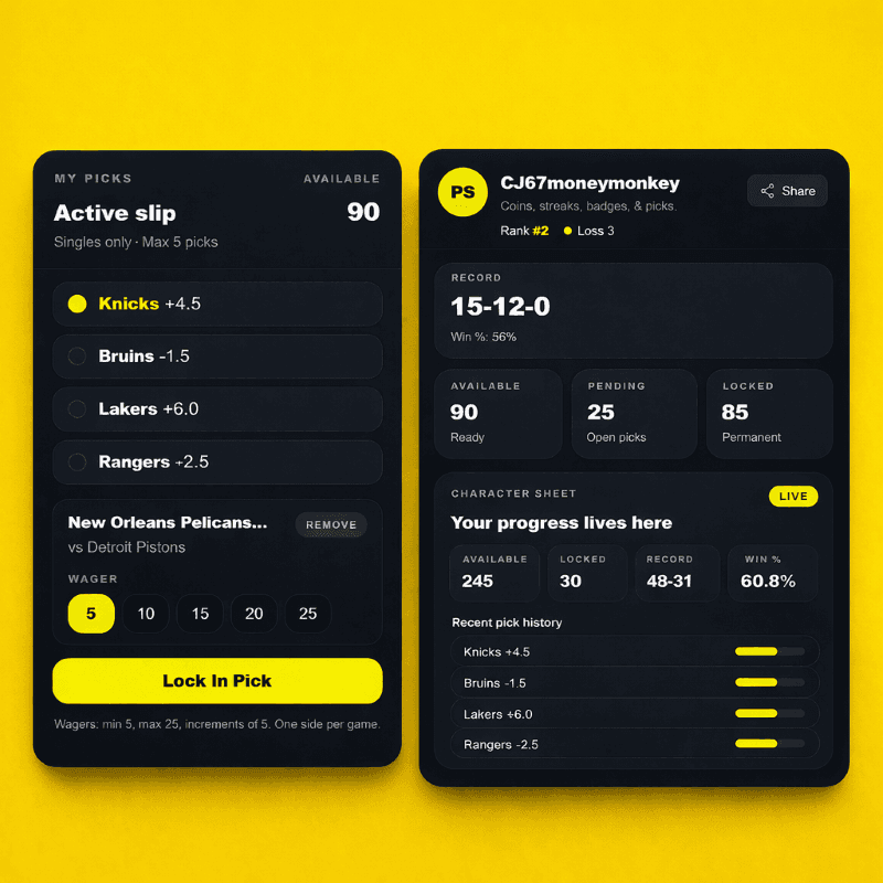 Gameplay preview showing active slip and player profile